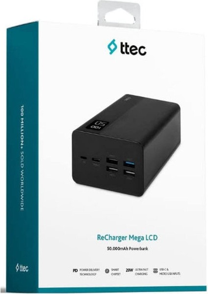 Recharger Mega LCD 50.000 Mah Pd 20W Taşınabilir Hızlı Şarj Aleti Powerbank