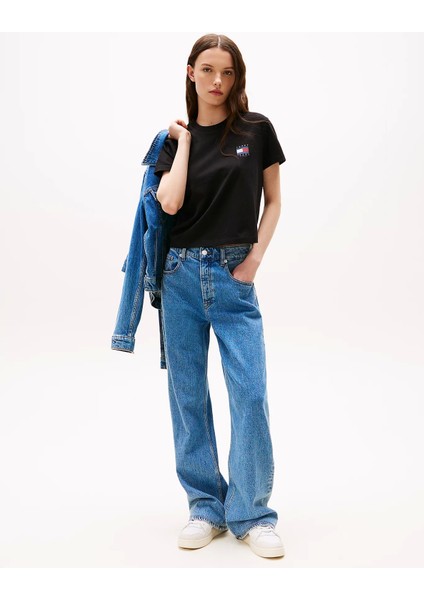 Tjw Reg Sh Tommy Us Flag Ss Tee Kadın Siyah T-Shirt DW0DW21423BDS fiyatları