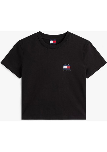 Tjw Reg Sh Tommy Us Flag Ss Tee Kadın Siyah T-Shirt DW0DW21423BDS fırsatları