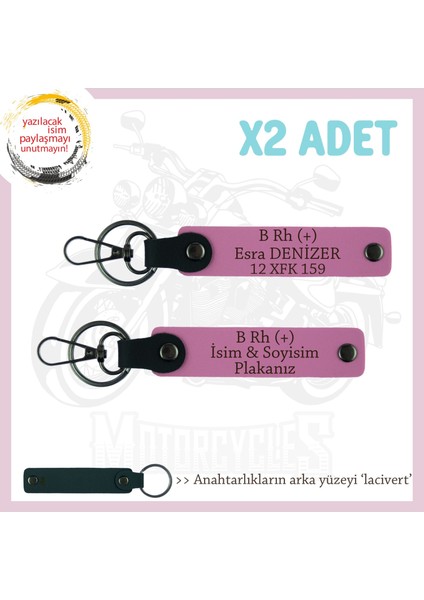 Yol Tutkunlarına, Isim Plaka ve B Rh (+) Kan Grubu Kişiselleştirilmiş Deri X2 Anahtarlık, Pembe-Laci