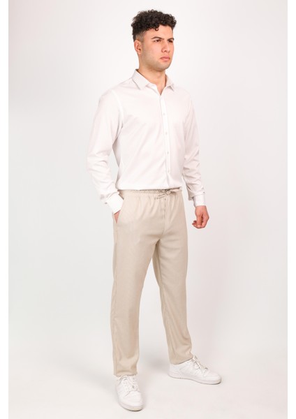 Erkek Regular Fit Normal Kesim Chino Jogger Lastikli Düz Paça Pantolon