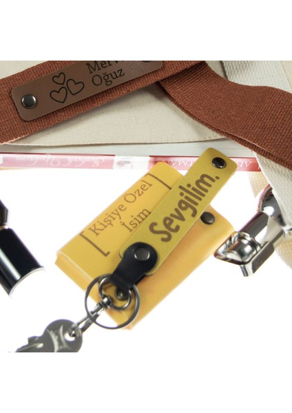 Yol Arkadaşlarına Özel Isim Plaka, B Rh (+) Kan Grubu Yazılı Kişisel X2 Anahtarlık, Sarı-S Kahve-Sk