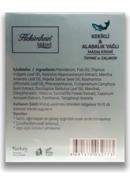 Kekikli ve Alabalık Yağlı Masaj Kremi 210 Gr, Doğal ve Ferahlatıcı Bakım Ürününüz fiyatları