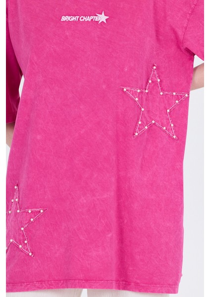 Fuşya Inci Yıldız Nakışlı Oversize Tişört 253018 fırsatları