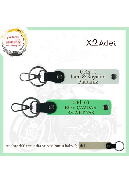 Motorcu Arkadaşlara, Isim Plaka ve 0 Rh- Kan Grubu Yazılı Acil Durum Anahtarlığı, Beyaz-F Yeşil-Sk