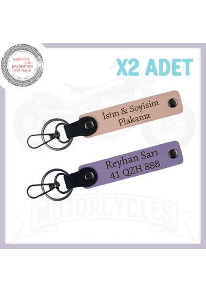 Yavruağzı-Mor Menekşe, Plakanıza ve Isminize Özel Motorcu 2'li Anahtarlık, Yol Arkadaşın Için Hediye