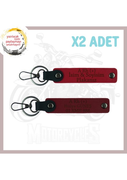 Kırmızı-Bordo, Yol Arkadaşlarına, Isim Plaka ve Kan Grubu Yazılı Kişiselleştirilmiş 2'li Anahtarlık
