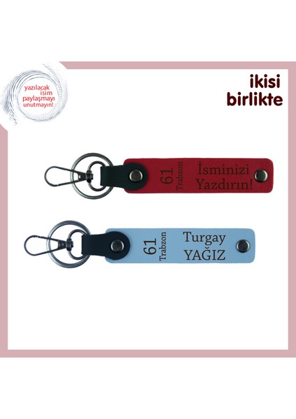 Doğum Gününe Nostaljik Dokunuş, 61 Trabzon Yazılı Deri Anahtarlık Takımı, Kırmızı-Gök Mavi