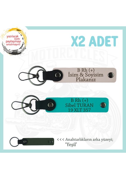 Yol Arkadaşlarına Özel, Isim Plaka ve B Rh (+) Kan Grubu Yazılı X2 Anahtarlık, Pudra-K Turkuaz-Ysl