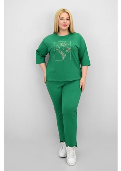 Kadın Büyük Beden Kısa Kollu Çiçek Işlemeli Eşofman Takımı 8199-25 fiyatları