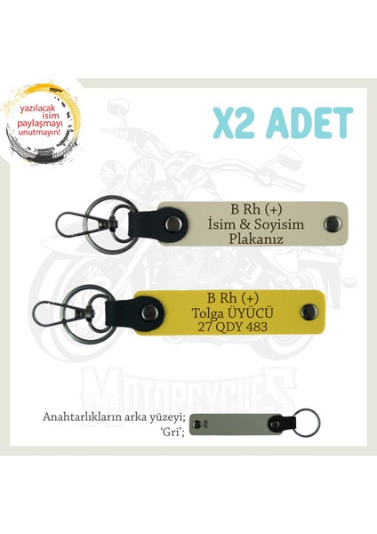 Yol Arkadaşlarına Özel Isim Plaka, B Rh (+) Kan Grubu Yazılı Kişisel X2 Anahtarlık, Sarı-S Kahve-Gr