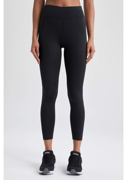 Fit Siyah Yüksek Bel İçi Yumuşak Tüylü Beli Saran Basic Düz Sporcu Tayt W8206AZ23AU