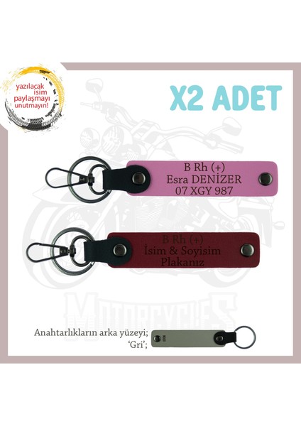 Doğum Gününe, Isim Plaka ve B Rh (+) Kan Grubu Yazılı Hediyelik, Deri X2 Anahtarlık, Pembe-Bordo-Gr