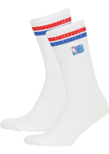 Erkek NBA Wordmark Rahat Lastikli 2'li Pamuklu Uzun Çorap B1136AXNS
