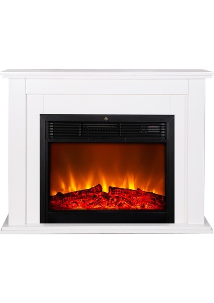 Elektrikli Şömine Kasalı 115CM Krem Kasalı 8 Renkli Alev Sesli Bluetoothlu Wifi Uygulamalı