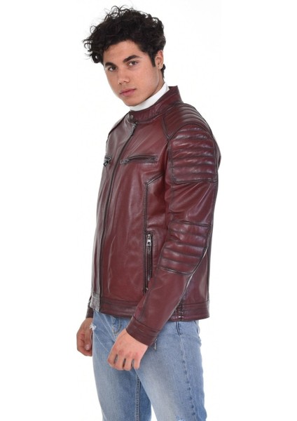 Hakiki Deri Kahverengi Motorcu Dört Cepli Erkek Deri Ceket fiyatları