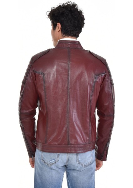 Hakiki Deri Kahverengi Motorcu Dört Cepli Erkek Deri Ceket fırsatları