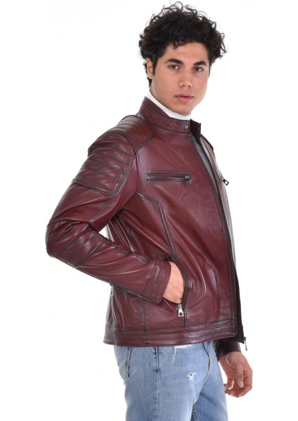 Hakiki Deri Kahverengi Motorcu Dört Cepli Erkek Deri Ceket indirimleri