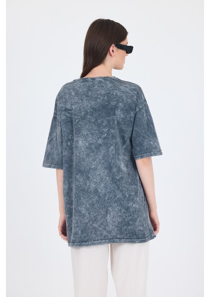 Füme Yazı Nakışlı Oversize Tişört 253017 indirimleri