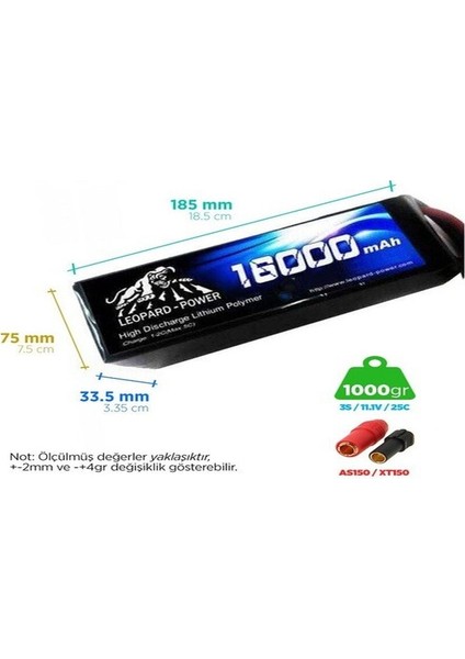 Power 16000 Mah 11. 1V 3s 25C Uav & Multirotor Lityum Polimer Lipo Batarya Pil