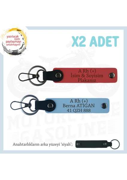 Yol Arkadaşları Için, Isim Plaka ve A+ Kan Grubu Kişiye Özel X2 Anahtarlık Set, Nar Çiçeği-Mavi-Syh