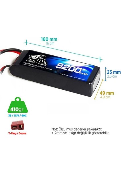 5200 Mah 11. 1V 3s 40C Lityum Polimer Lipo Batarya Pil T Plug