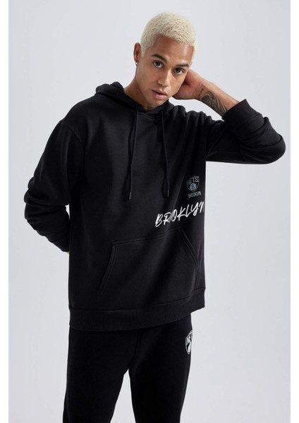 Fit NBA Brooklyn Nets Standart Fit Kapüşonlu Kanguru Cepli Kalın Sweatshirt A9679AX23WN modelleri