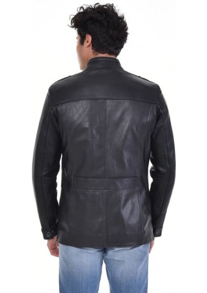 Hakiki Deri Siyah Erkek Deri Mont Kapaklı Çift Cepli Deri Ceket modelleri