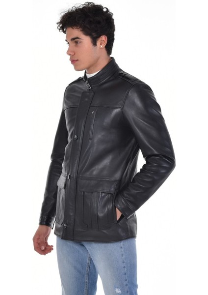 Hakiki Deri Siyah Erkek Deri Mont Kapaklı Çift Cepli Deri Ceket indirimleri