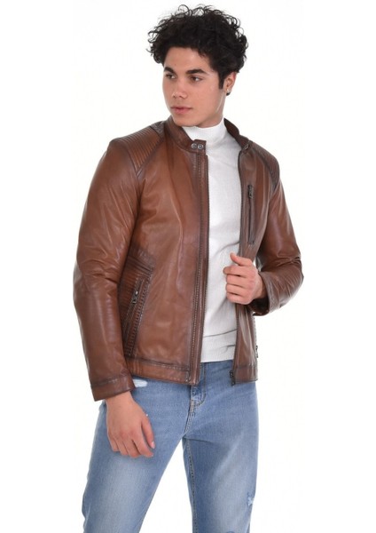 Hakiki Deri Kahverengi Oscar Hakim Yaka Erkek Deri Ceket fırsatları