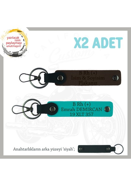 Motor Tutkunlarına Özel, Isim Plaka ve B+ Kan Grubu Yazılı Özel X2 Anahtarlık, K Turkuaz-K Kahve-Syh