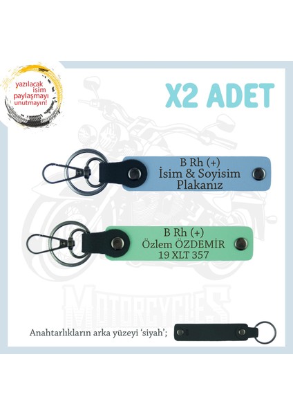 Babaya Özel Isim Plaka ve B Rh (+) Kan Grubu Yazılı Kişiselleştirilmiş X2 Anahtarlık, Yeşil-Mavi-Syh