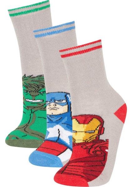 Erkek Çocuk Marvel Avengers 3'lü Pamuklu Uzun Çorap A6398A8NS