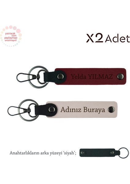 Teyzeye Şık Jest, Isimli & Soyisimli 2’li Anahtarlık Takımı, Pudra-Bordo-Siyah