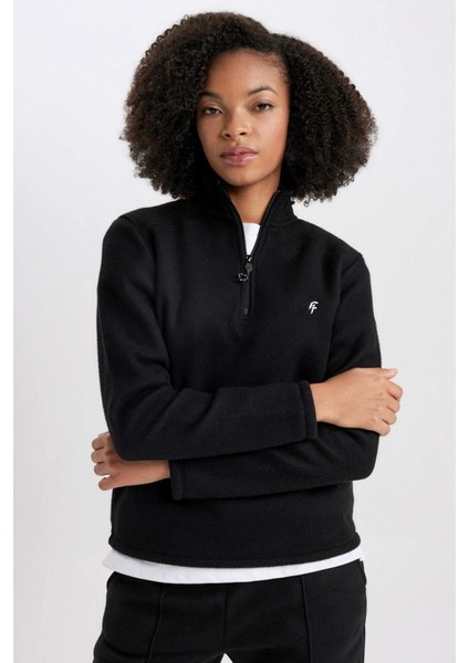 Fit Standart Fit Fermuarlı Yaka Baskılı Polar Sweatshirt A4501AX23WN