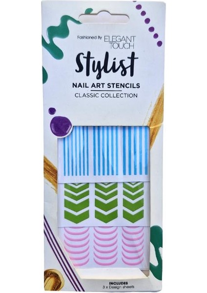 Touch Stylist Nail Art Şablon Seti – Classic Collection 3 Adet Renkli Tırnak Bant Süsü