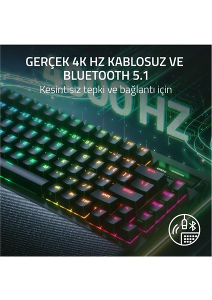 Blackwidow V4 Pro%75 - Kablosuz Çalışırken Değiştirilebilir Oyun Klavyesi - OLED Ekran (Komut Kadranı, 4K Hz ve Bluetooth Bağlantısı, Manyetik Avuç Içi Desteği) Abd Düzeni | Siyah