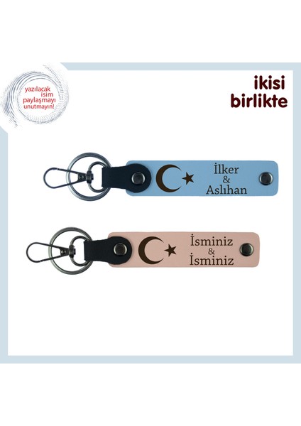 Askerlik Anısı Olarak Kalacak Hediye – Ay Yıldızlı Isimli Anahtarlık Takımı, Gök Mavi-Yavru Ağzı