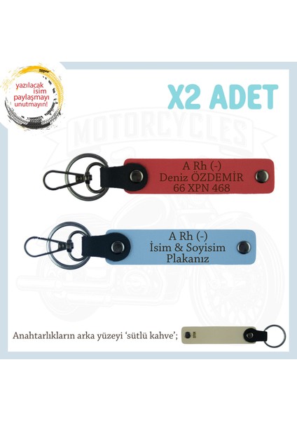 Yol Arkadaşları Için, Isim Plaka ve A- Kan Grubu Kişiye Özel X2 Anahtarlık Set, Nar Çiçeği-Mavi-Sk