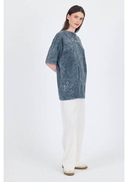 Füme Inci Yıldız Nakışlı Oversize Tişört 253018 modelleri