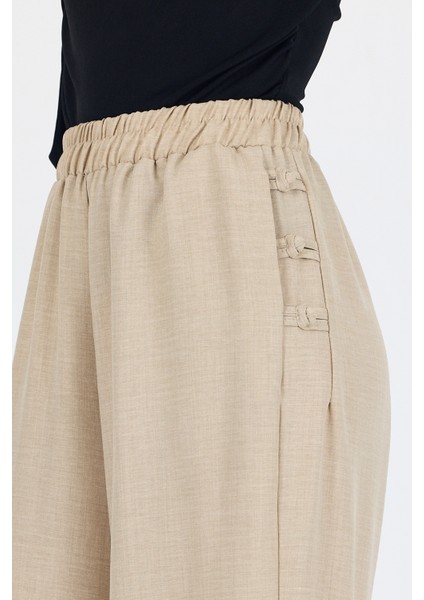 Bej Keten Dokulu Pamuklu Yan Detaylı Bol Paça Pantolon 4820A fırsatları