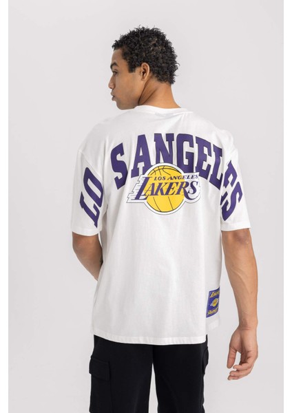Fit NBA Los Angeles Lakers Oversize Geniş Kalıp Bisiklet Yaka Kısa Kollu Tişört B3894AX24SP