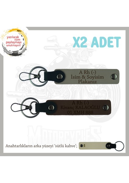 Yol Tutkunlarına, Isim Plaka ve A Rh (-) Kan Grubu, Kişiselleşmiş X2 Anahtarlık, Kül Gri-K Kahve-Sk