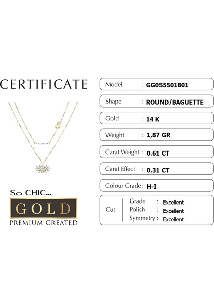 Sarı Altın Sertifikalı Premium Created Taşlı Çiçek Figürlü Baget Kolye fiyatları