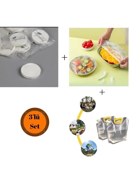 İçecek Çantası 1 Litre+100 Adet Tencere Tabak Bonesi+Suda Büyüyen Havlu