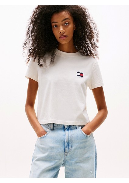 Tjw Reg Sh Tommy Us Flag Ss Tee Kadın Beyaz T-Shirt DW0DW21423YBH