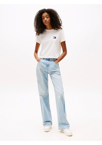 Tjw Reg Sh Tommy Us Flag Ss Tee Kadın Beyaz T-Shirt DW0DW21423YBH fırsatları