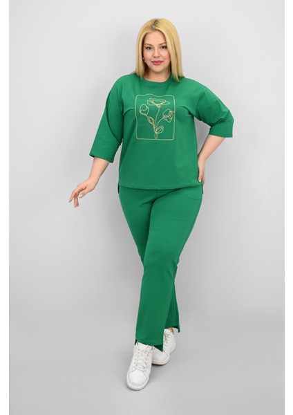 Kadın Büyük Beden Kısa Kollu Çiçek Işlemeli Eşofman Takımı 8199-25 modelleri