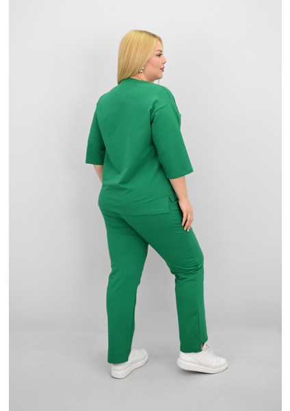 Kadın Büyük Beden Kısa Kollu Çiçek Işlemeli Eşofman Takımı 8199-25 indirimleri