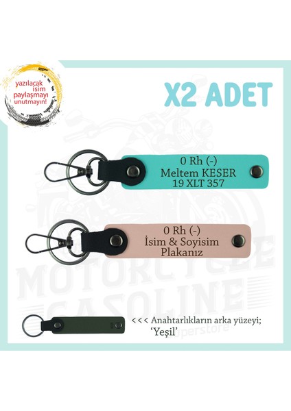 Yol Arkadaşlarına, Isim Plaka ve 0 Rh (-) Kan Grubu Kişiye Özel X2 Anahtarlık, Yavruağzı-Turkuaz-Ysl